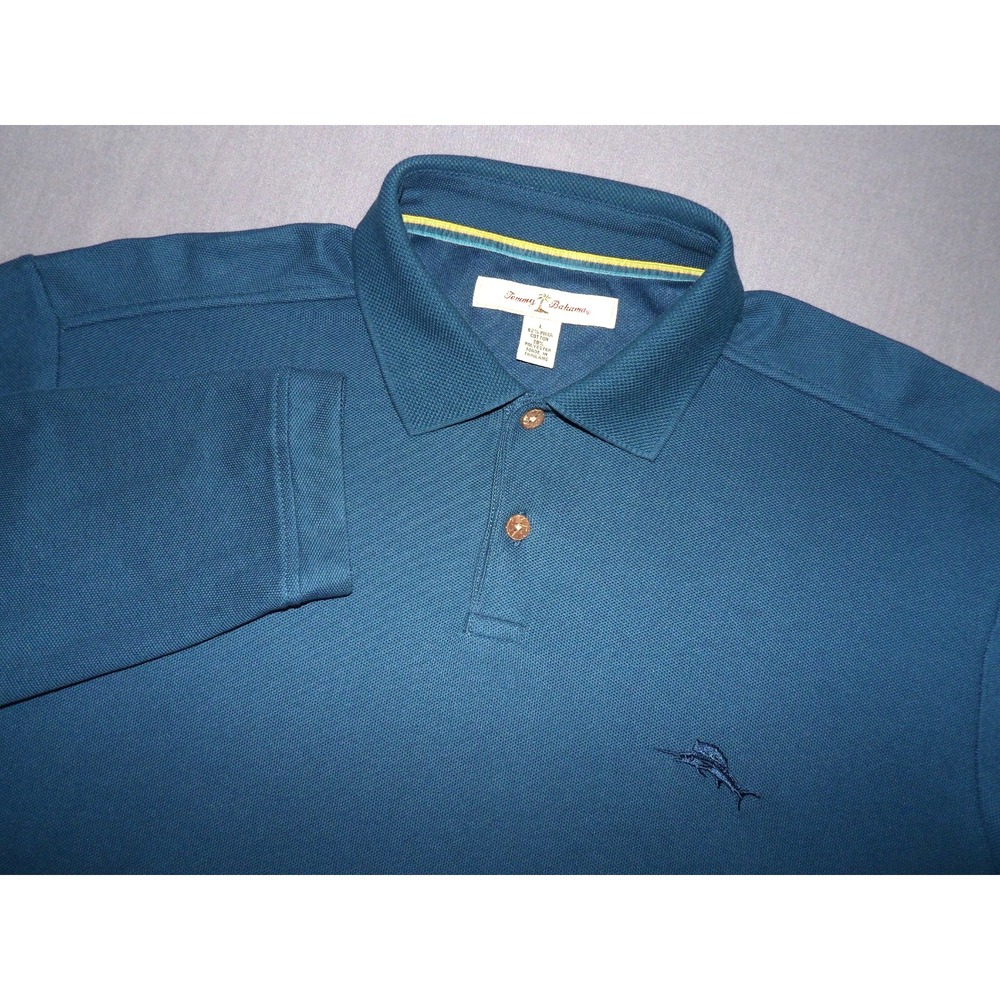 Tommy Bahama Long Sleeved Dark Teal Pique Marlin Logo Polo Shirt Men's Large